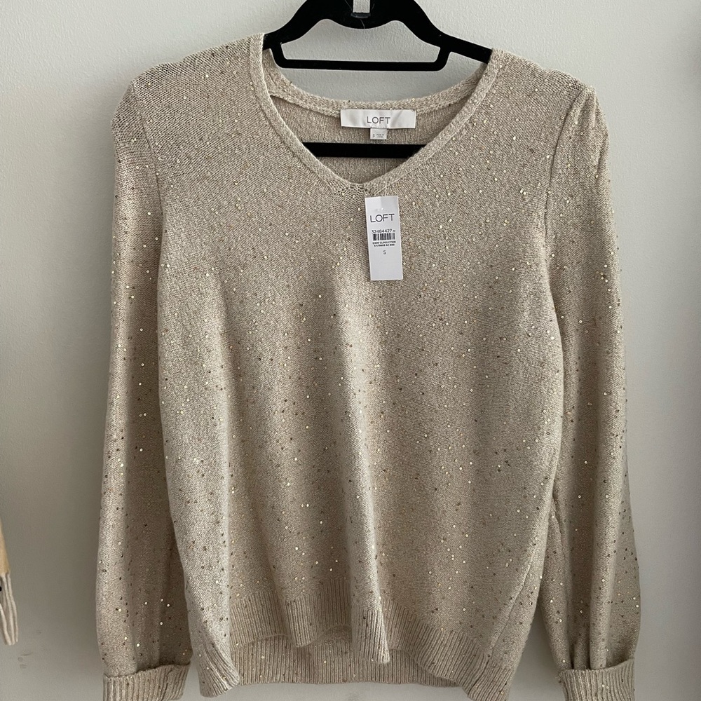 Sequin V-Neck Sweater in Heather
